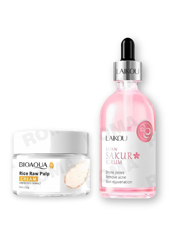 PACK CREMA ACLARANTE BIOAQUA Y SERUM JAPAN SAKURA LAIKOU - 1