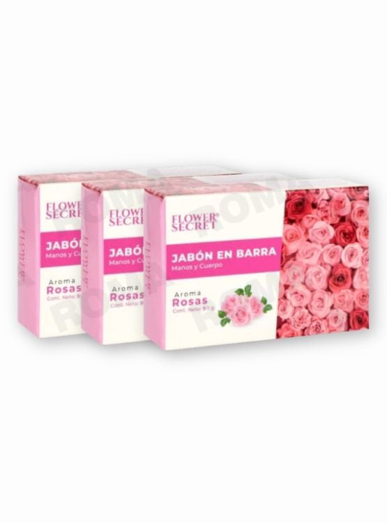 PACK 3 JABONES EN BARRA AROMA A ROSAS 270G FLOWER SECRECT - 1