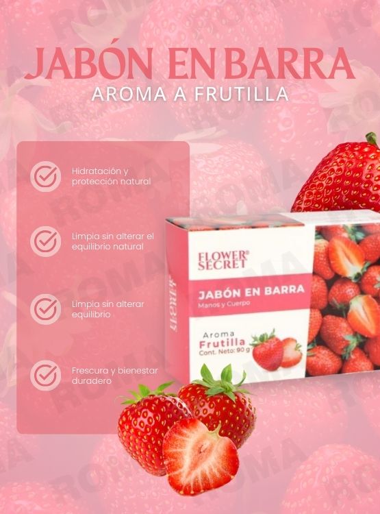 JABÓN EN BARRA AROMA FRUTILLA 90G FLOWER SECRET - 3