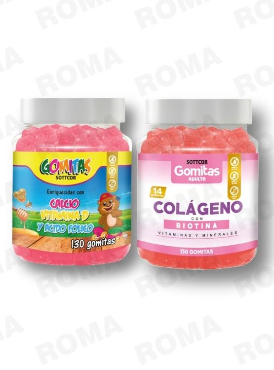 PACK 2 GOMITAS CALCIO NIÑOS 130UND + COLAGENO ADULTOS 130UND - 1