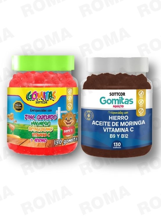 PACK 2 GOMITAS ZINC QUELADO NIÑOS  + HIERRO ADULTOS 260 UND - 1