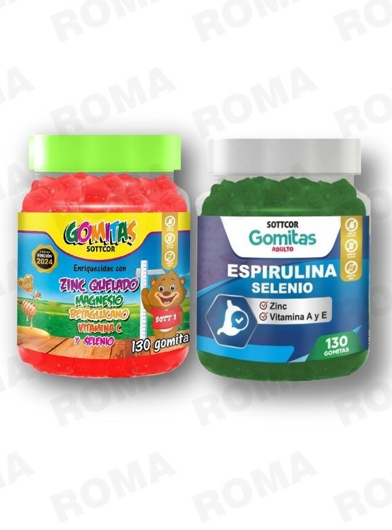 PACK 2 GOMITAS ZINC QUELADO NIÑOS  + ESPIRULINA ADULTOS 260 UND - 1