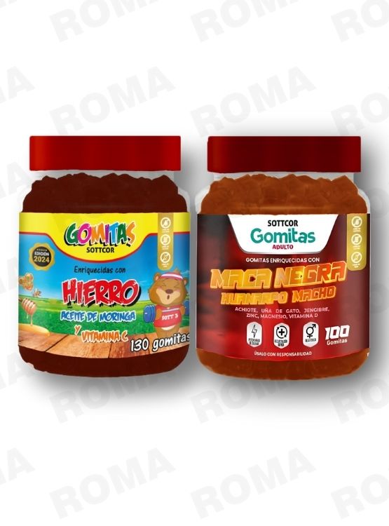 PACK 2 GOMITAS HIERRO NIÑOS + GOMITAS MACA NEGRA 100 UND - 1