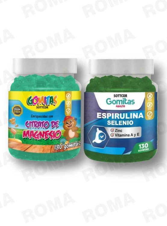 PACK 2 GOMITAS CITRATO DE MAGNESIO NIÑOS + ESPIRULINA ADULTOS 260 UND - 1