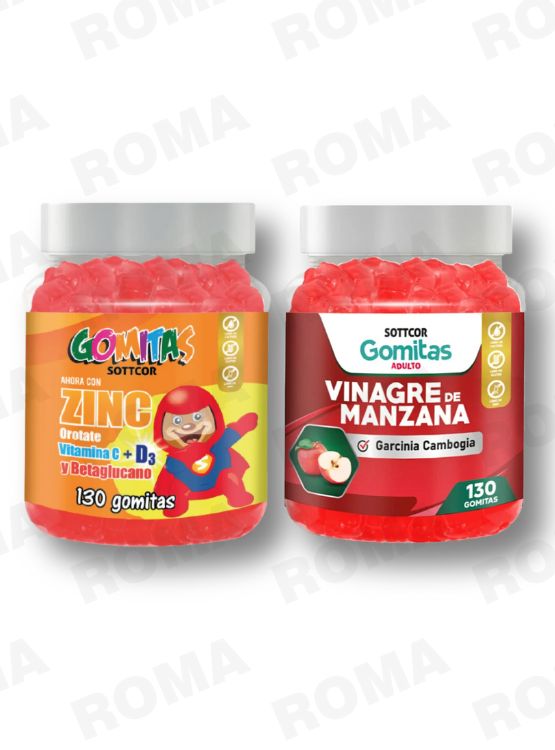 GOMITAS ZINC OROTATE NIÑOS 130 UND + GOMITAS VINAGRE DE MANZANA 130UND - 1