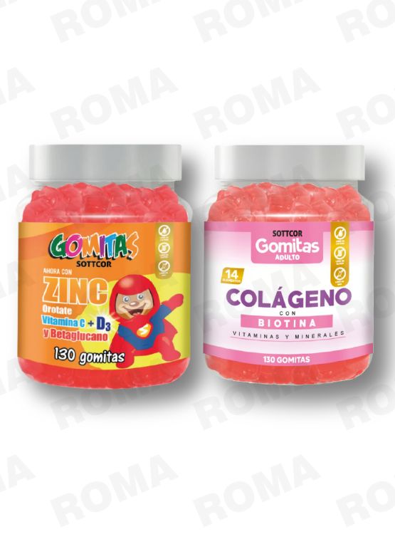 GOMITAS ZINC OROTATE NIÑOS 130 UND + GOMITAS COLÁGENO CON BIOTINA 130UND - 1
