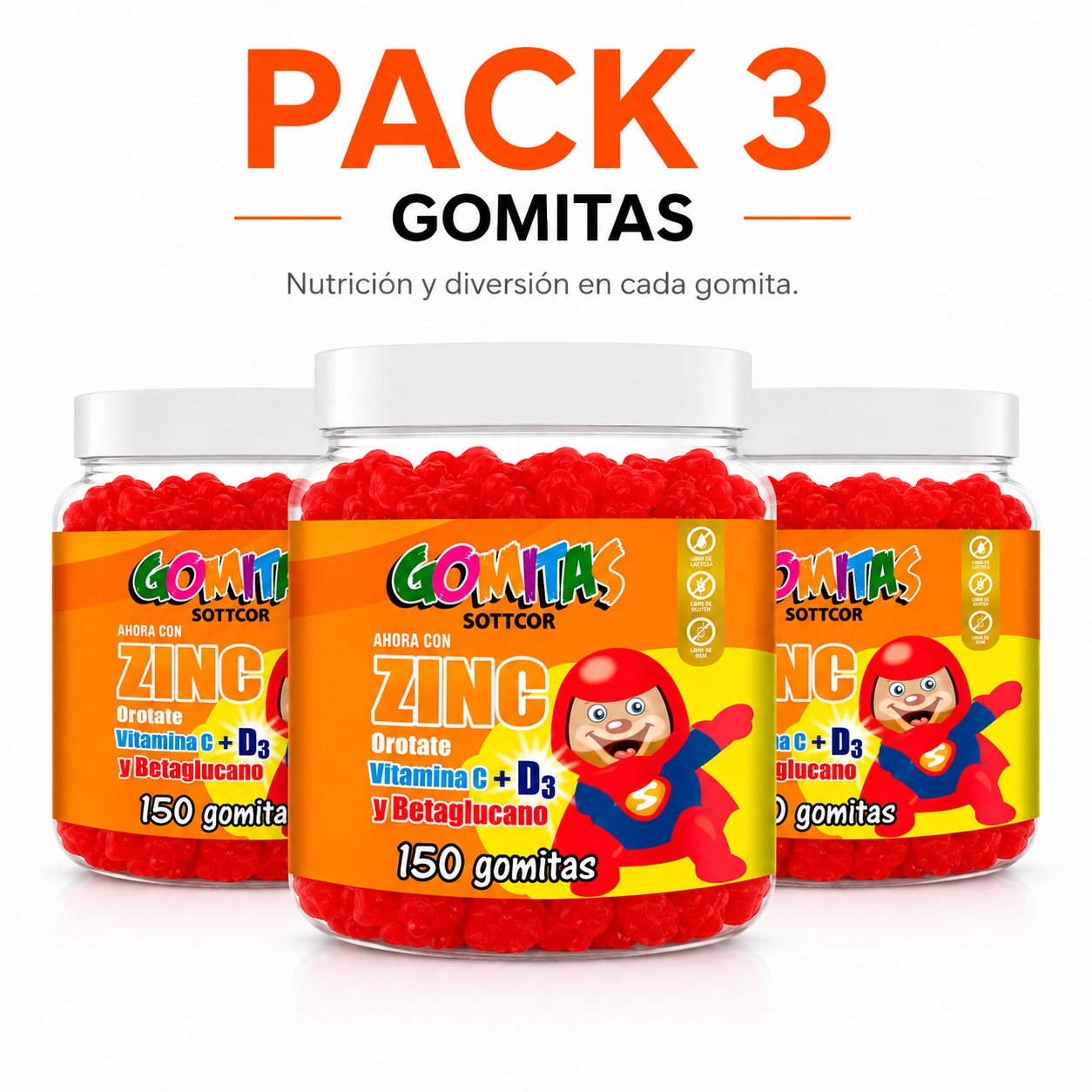 PACK 3 GOMITAS ZINC OROTATE NIÑOS 450 GOMITAS SOTTCOR LABS - 1