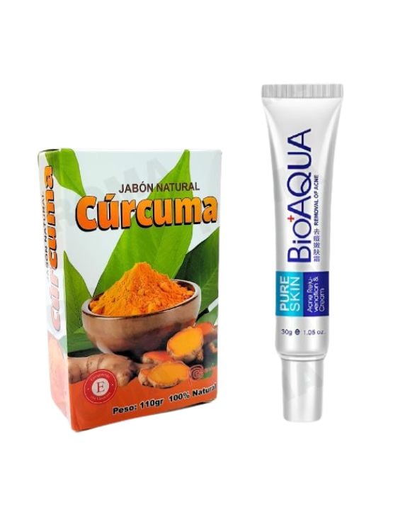 PACK JABÓN EN BARRA DE CÚRCUMA 110G Y CREMA ANTI ACNÉ BIOAQUA 30G - 1