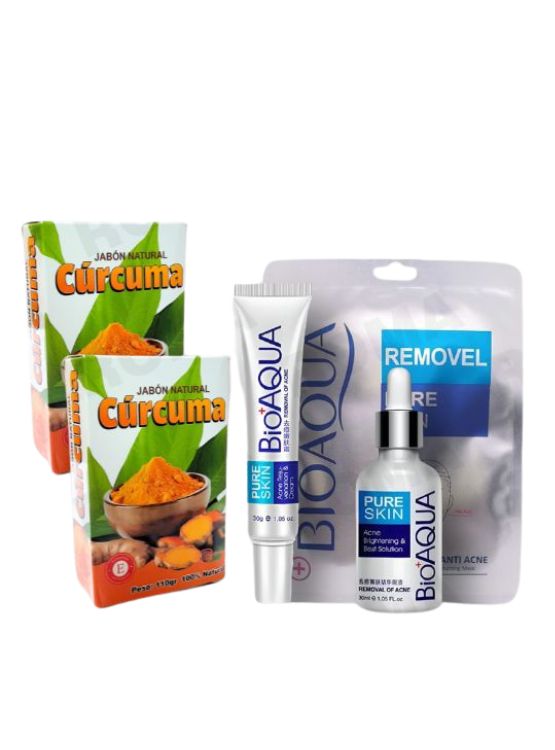 KIT 2 JABÓNES CÚRCUMA + CREMA, MASCARILLA, Y SERUM ANTIACNÉ BIOAQUA - 1