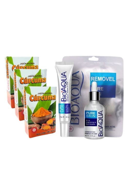 KIT 3 JABÓNES CÚRCUMA + CREMA, MASCARILLA, Y SERUM ANTIACNÉ BIOAQUA - 1