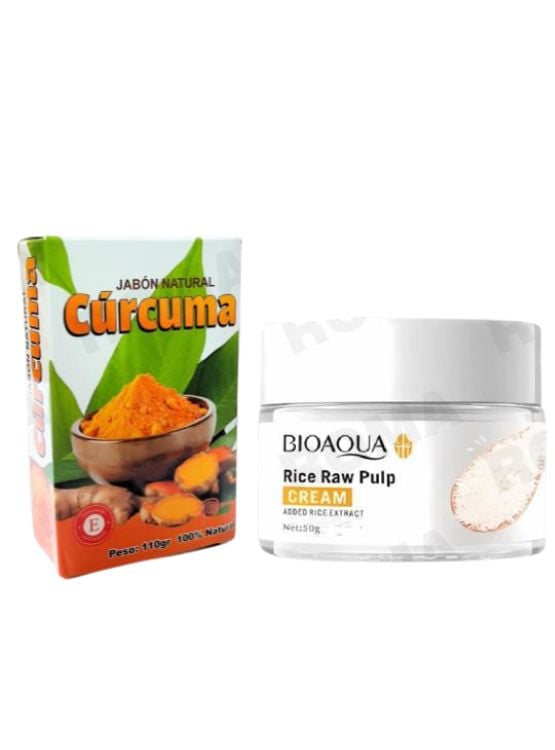 JABÓN EN BARRA DE CÚRCUMA 110G + CREMA ACLARANTE DE ARROZ BIOAQUA 50G - 1