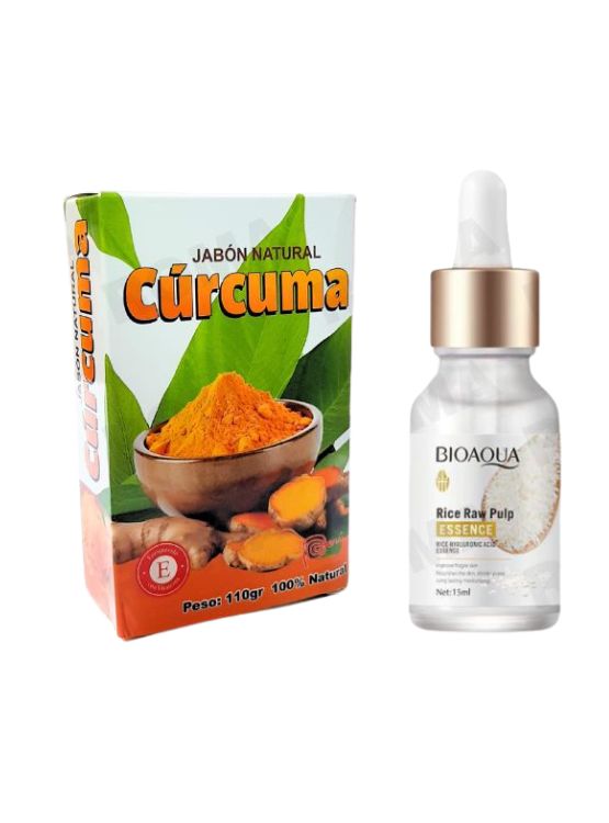 JABÓN EN BARRA DE CÚRCUMA 110G + SERUM DE ARROZ CON Á.H BIOAQUA 15ML - 1