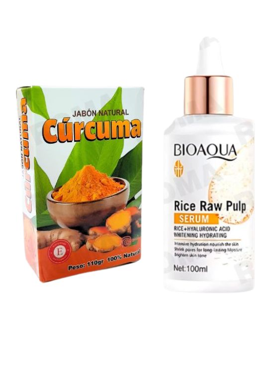 JABÓN EN BARRA DE CÚRCUMA 110G + SERUM DE ARROZ CON Á.H BIOAQUA 100ML - 1