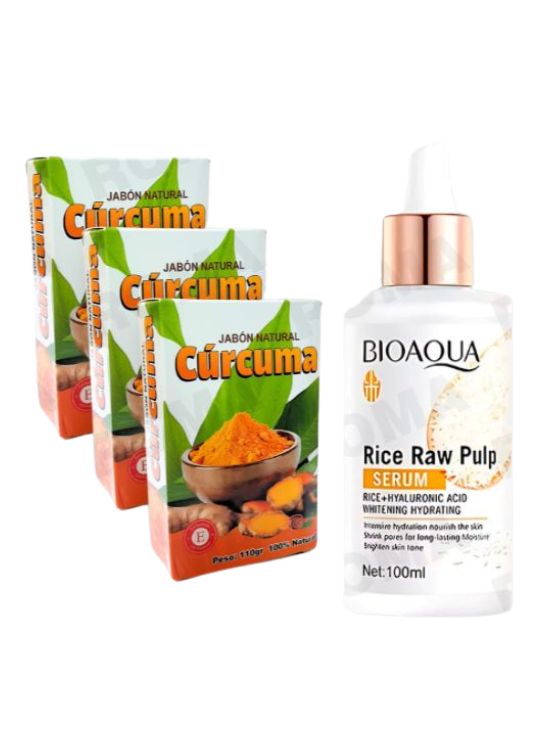 PACK 3 JABÓN EN BARRA DE CÚRCUMA 110G + SERUM DE ARROZ CON Á.H BIOAQUA 100ML - 1