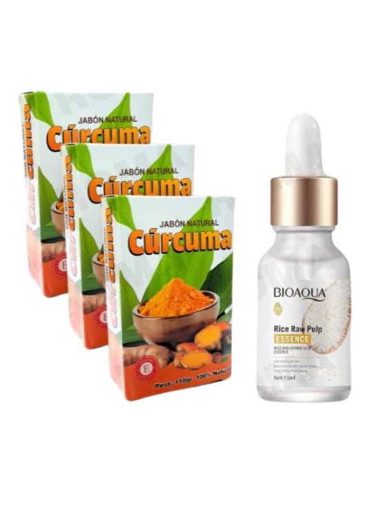 PACK 3 JABÓN EN BARRA DE CÚRCUMA 110G + SERUM DE ARROZ CON Á.H BIOAQUA 15ML - 1