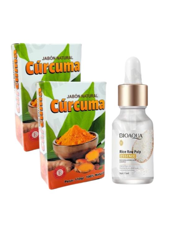 PACK 2 JABÓN EN BARRA DE CÚRCUMA 110G + SERUM DE ARROZ CON Á.H BIOAQUA 15ML - 1