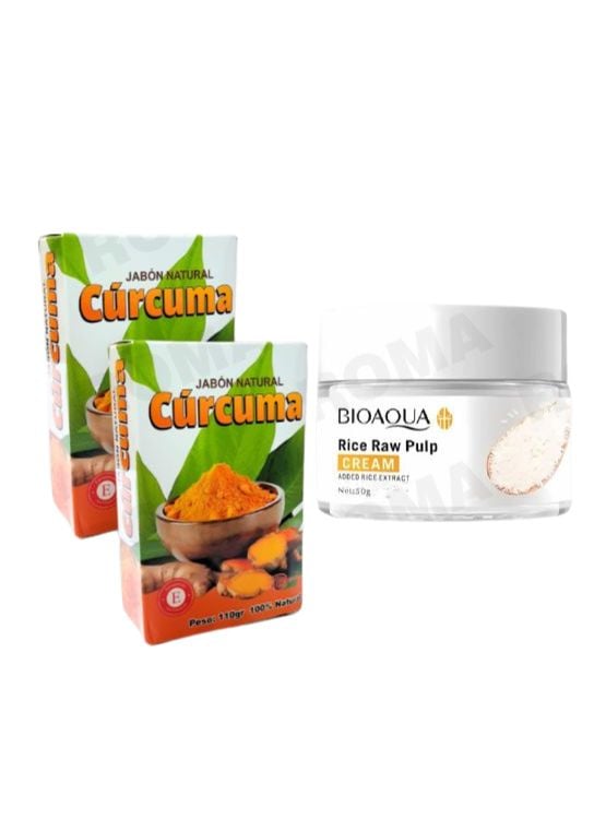 PACK 2 JABÓN EN BARRA DE CÚRCUMA 110G + CREMA ACLARANTE DE ARROZ BIOAQUA 50G - 1