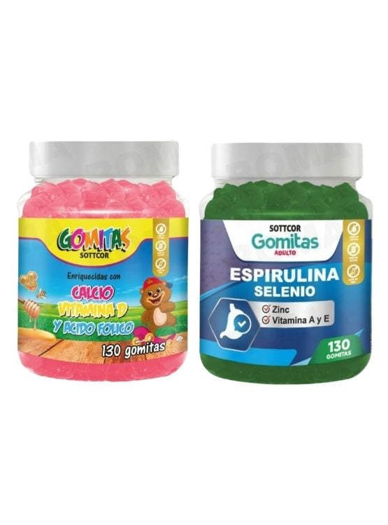 PACK 2 GOMITAS CALCIO NIÑOS + ESPIRULINA ADULTOS 260 UND - 1