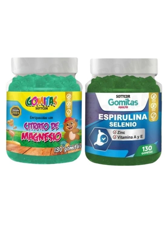 PACK 2 GOMITAS CITRATO DE MAGNESIO NIÑOS + ESPIRULINA ADULTOS 260 UND - 1