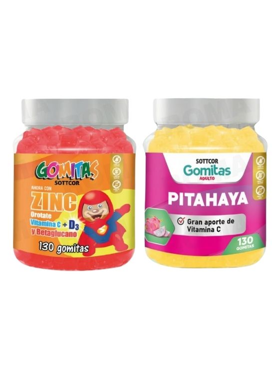 PACK 2 GOMITAS ZINC OROTATE NIÑOS 130UND + GOMITAS PITAHAYA 130UND - 1