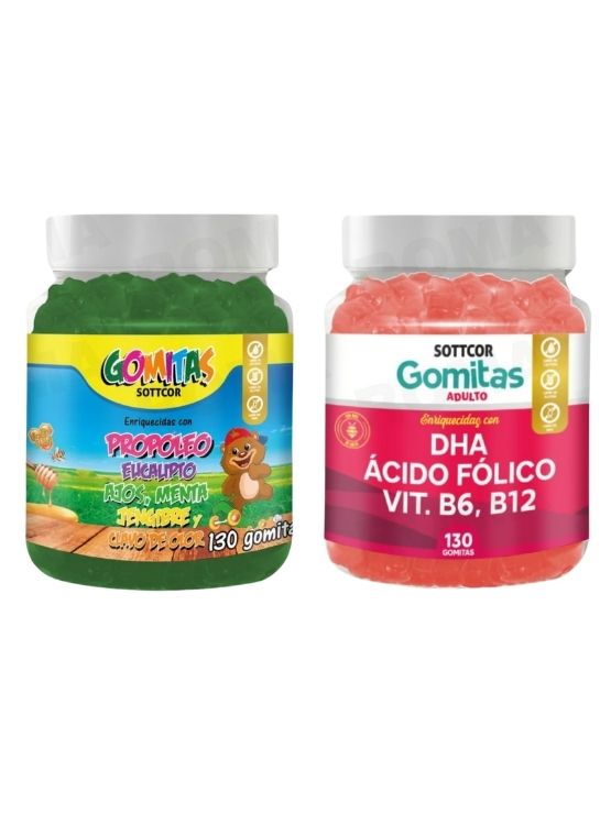 PACK 2 GOMITAS PROPÓLEO NIÑOS 130UND + GOMITAS DHA ACIDO FOLICO 130UND - 1