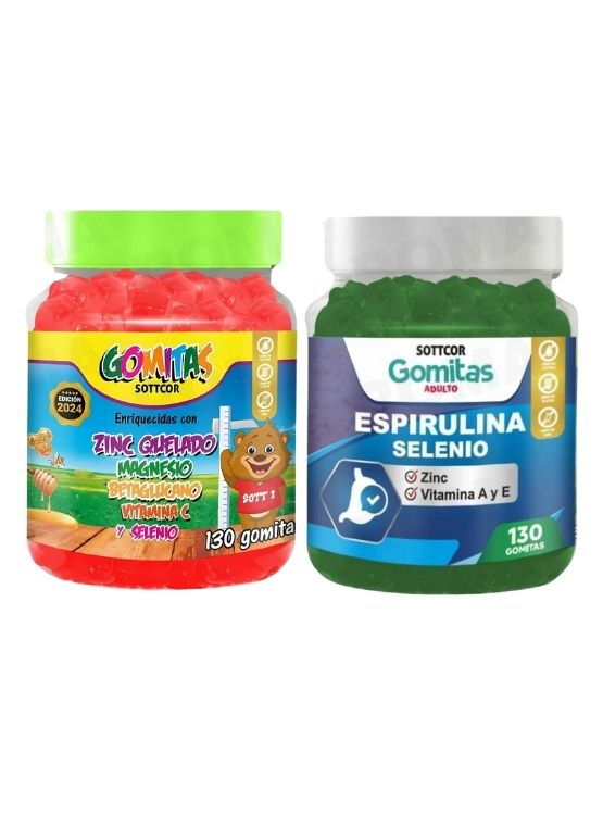 PACK 2 GOMITAS ZINC QUELADO NIÑOS  + ESPIRULINA ADULTOS 260 UND - 1