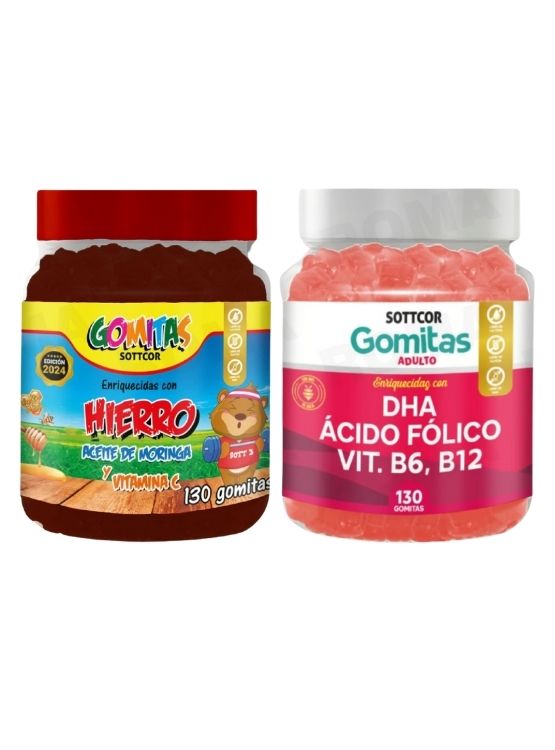 PACK 2 GOMITAS HIERRO NIÑOS + DHA ACIDO FOLICO 260 UND - 1