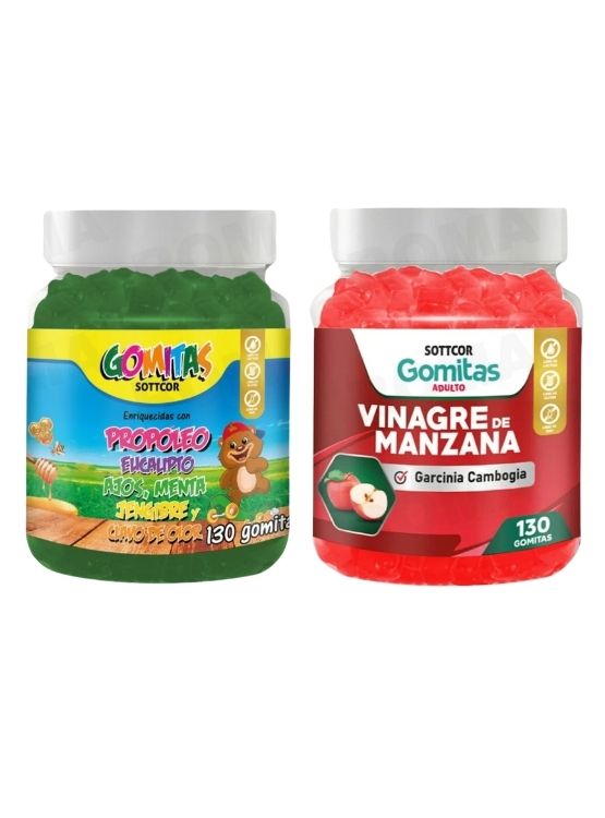 PACK 2 GOMITAS PROPÓLEO NIÑOS 130UND + GOMITAS VINAGRE DE MANZANA 130UND - 1