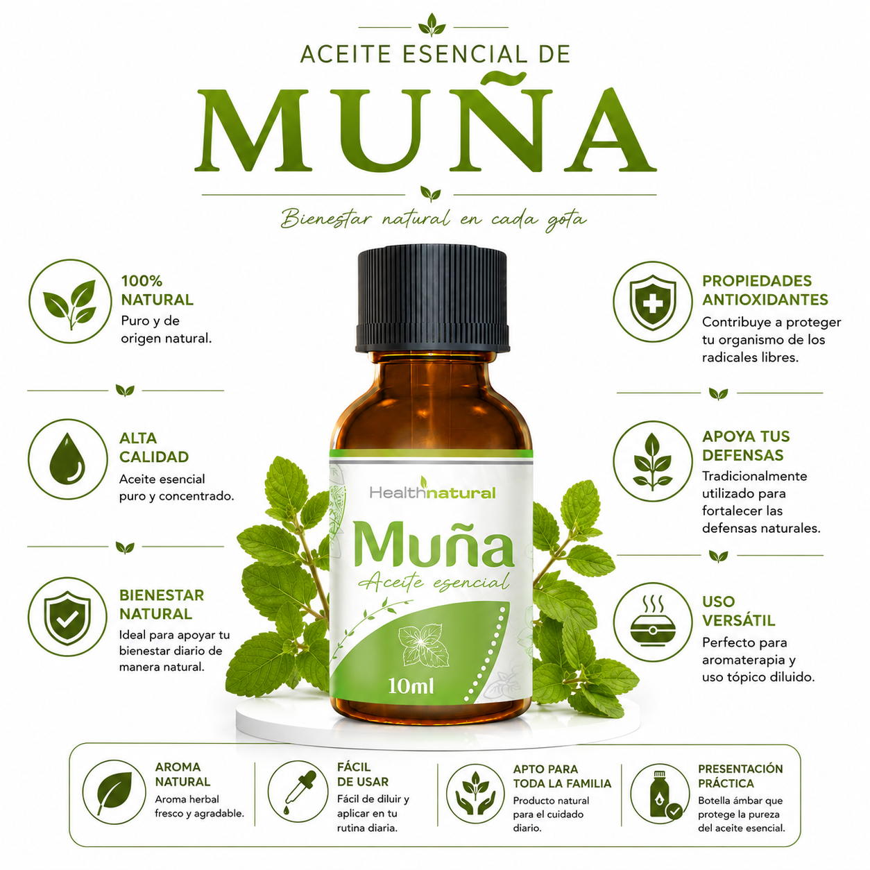 ACEITE ESENCIAL DE MUÑA HEALTHNATURAL 10ML - 2