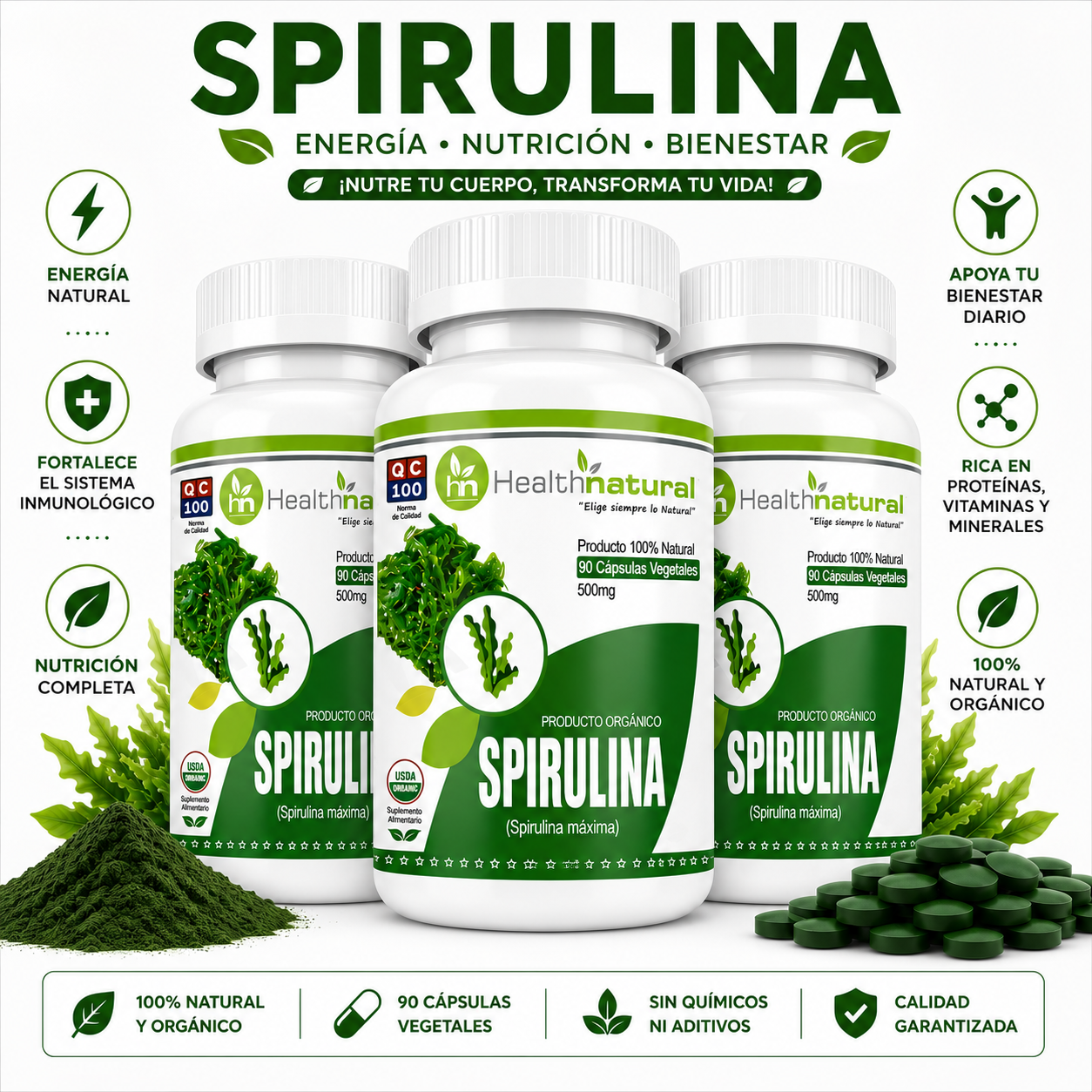PACK 3 SPIRULINA HEALTHNATURAL 1500MG - 1