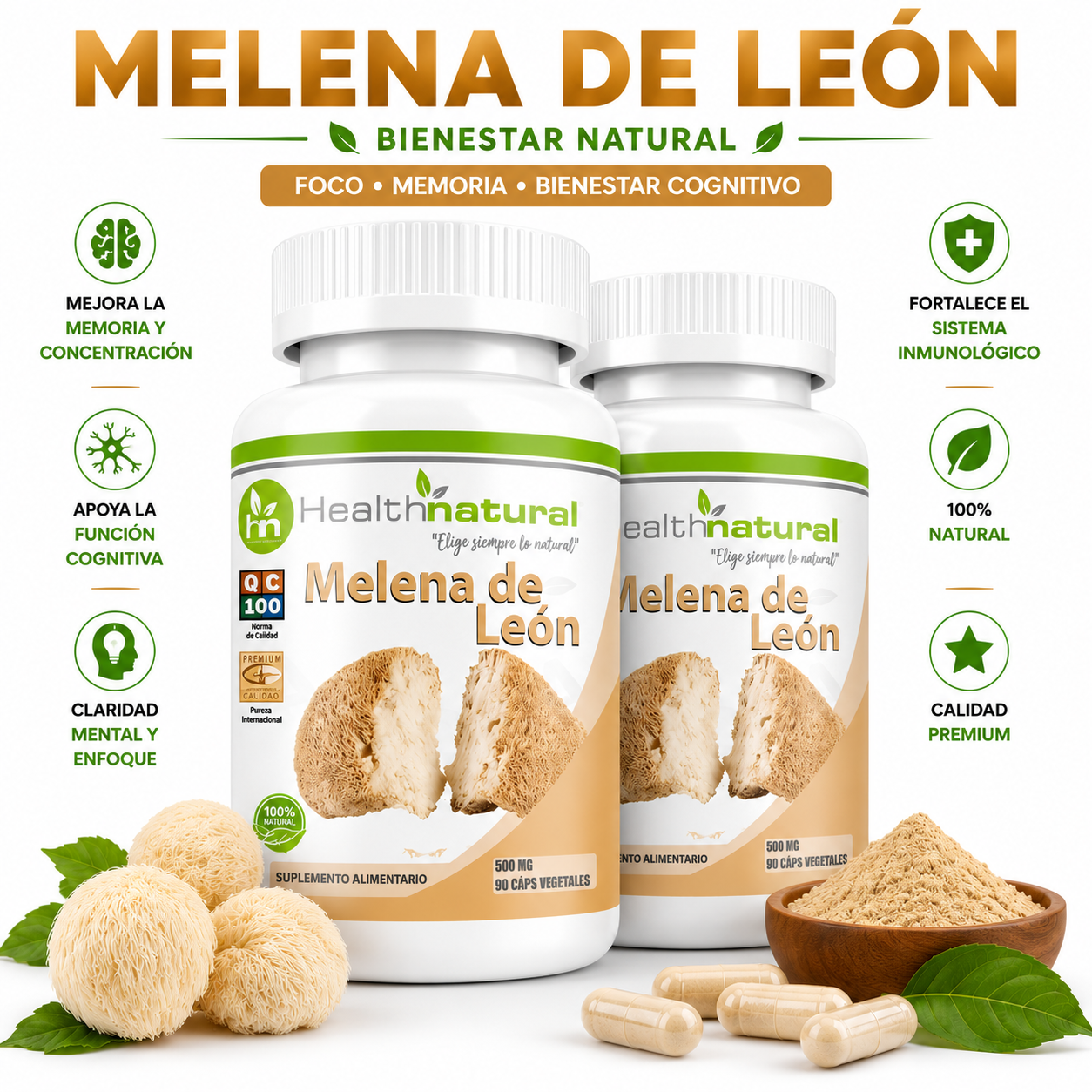 PACK 2 MELENA DE LEÓN HEALTHNATURAL 1000MG - 1