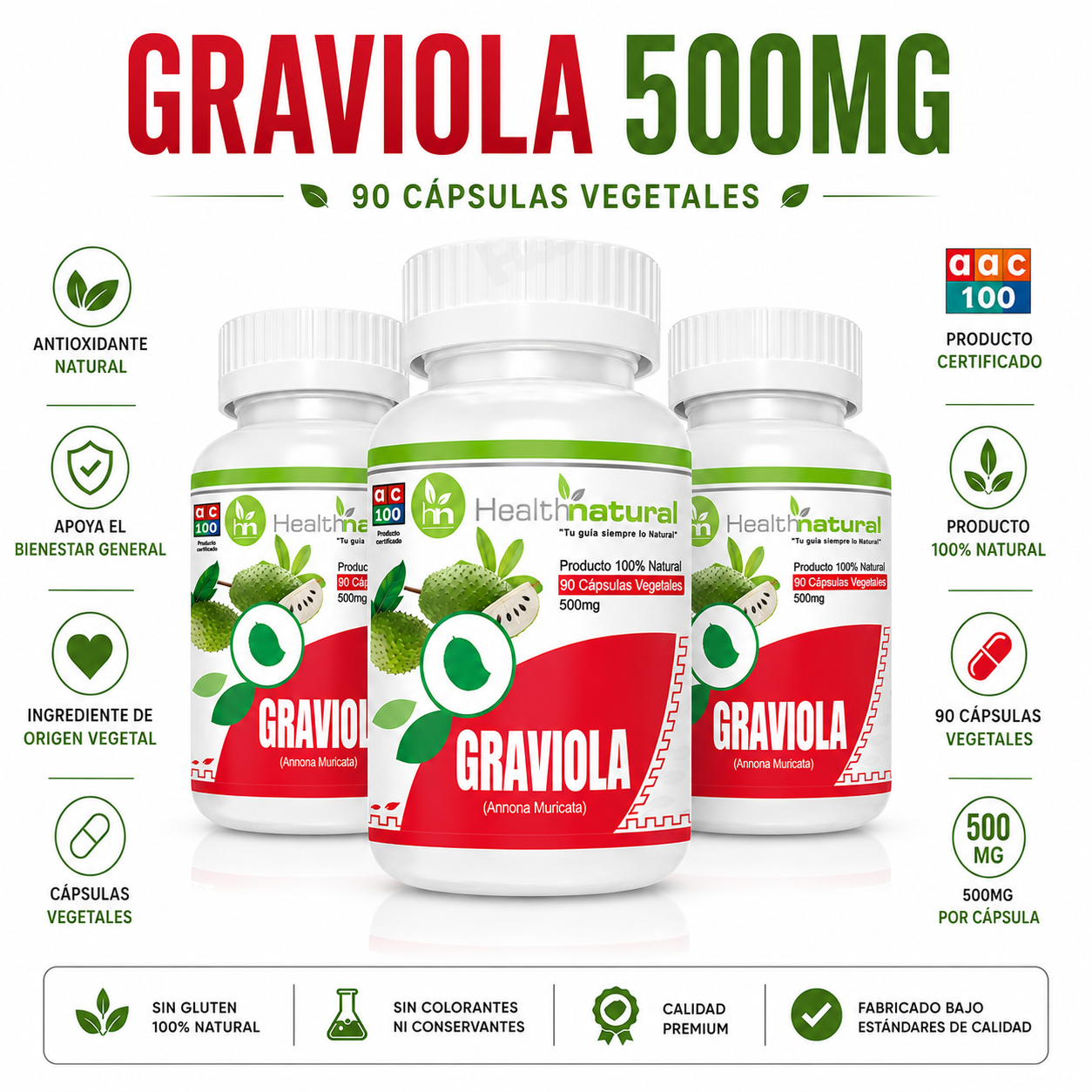 PACK 3 GRAVIOLA HEALTHNATURAL 1500MG - 1