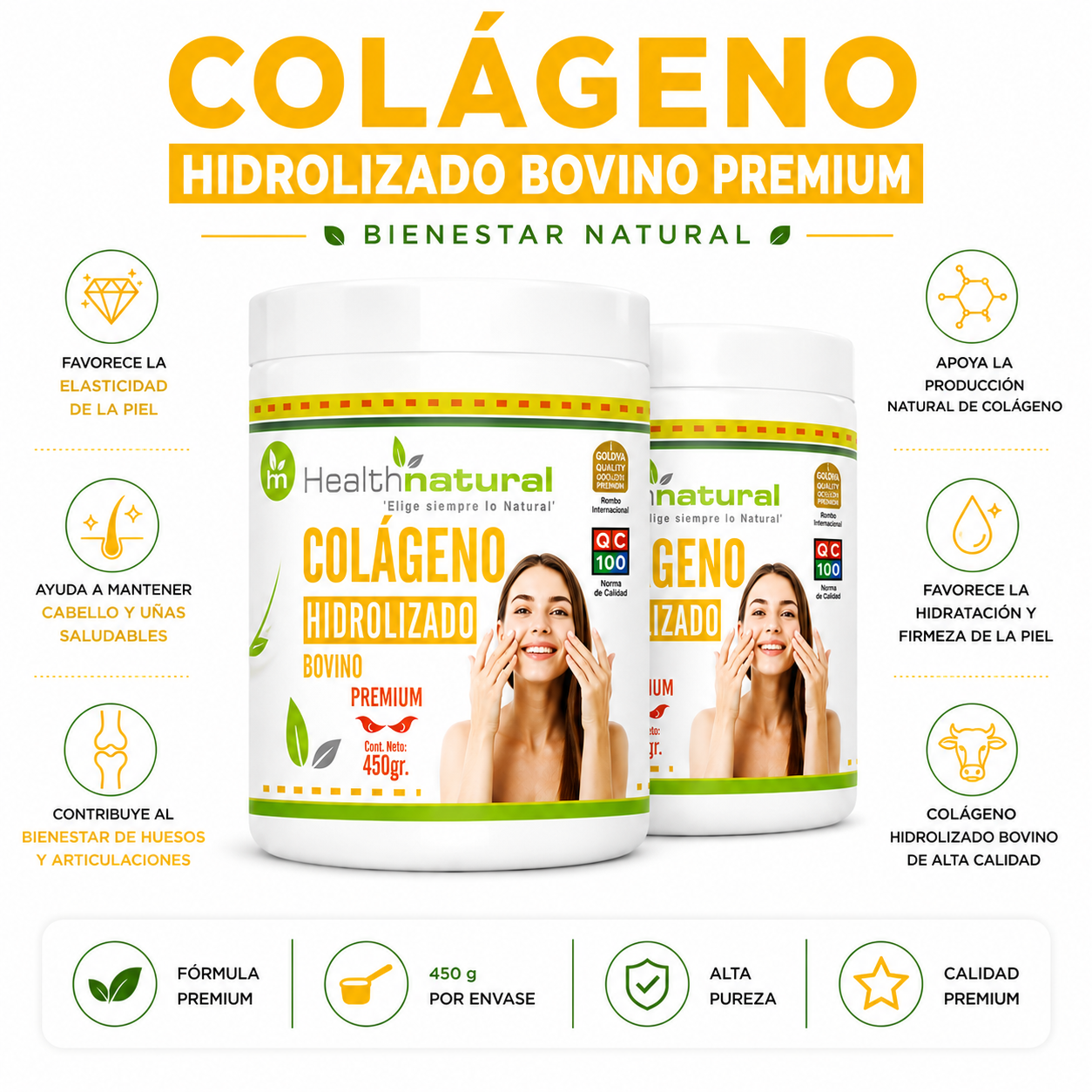 PACK 2 COLÁGENO HIDROLIZADO PREMIUM HEALTHNATURAL 900MG - 1