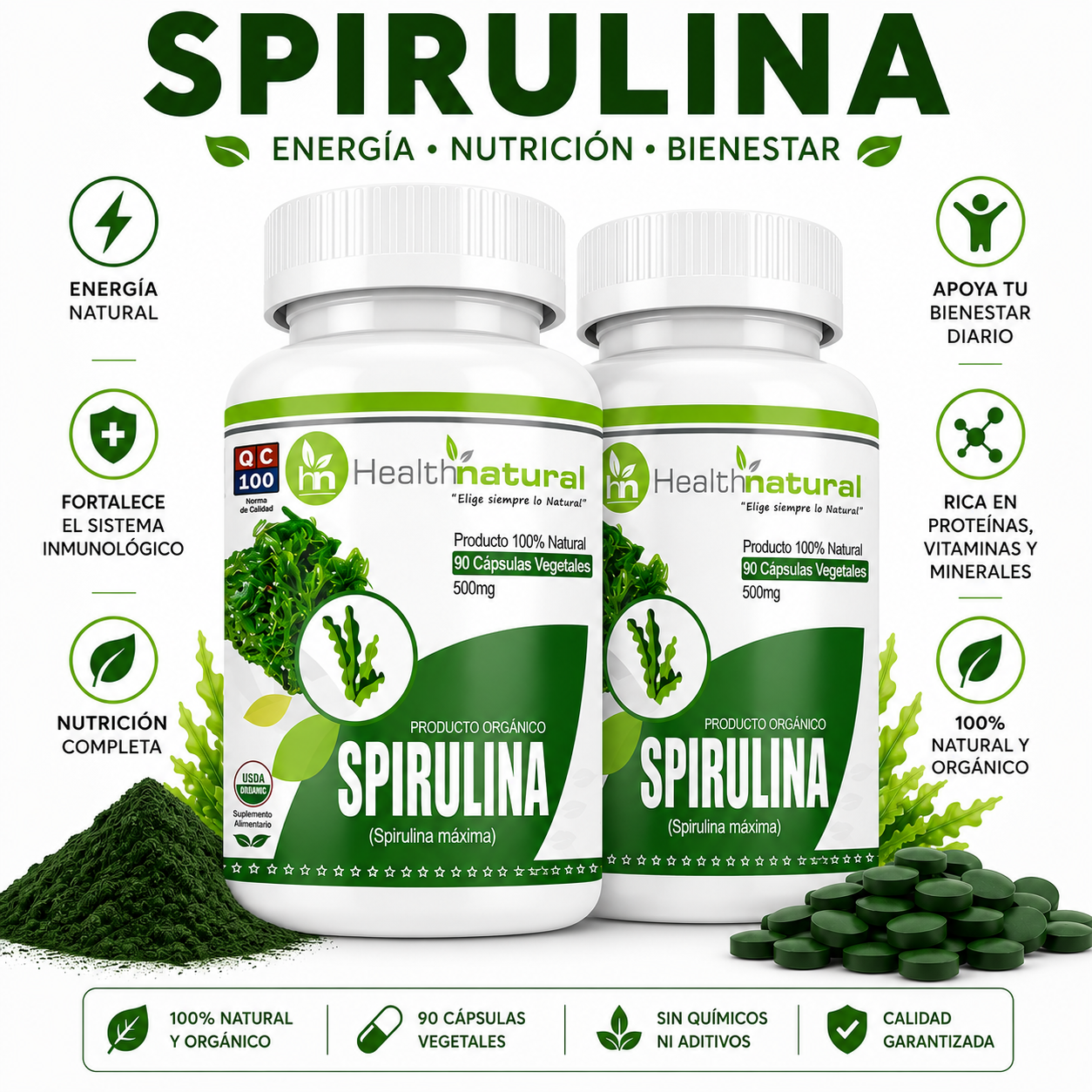 PACK 2 SPIRULINA HEALTHNATURAL 1000MG - 1