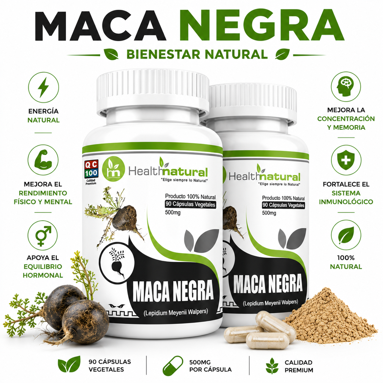 PACK 2 MACA NEGRA HEALTHNATURAL 1000MG - 1
