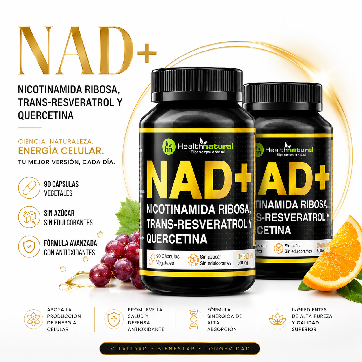PACK 2 NAD+ HEALTHNATURAL 1000MG - 1