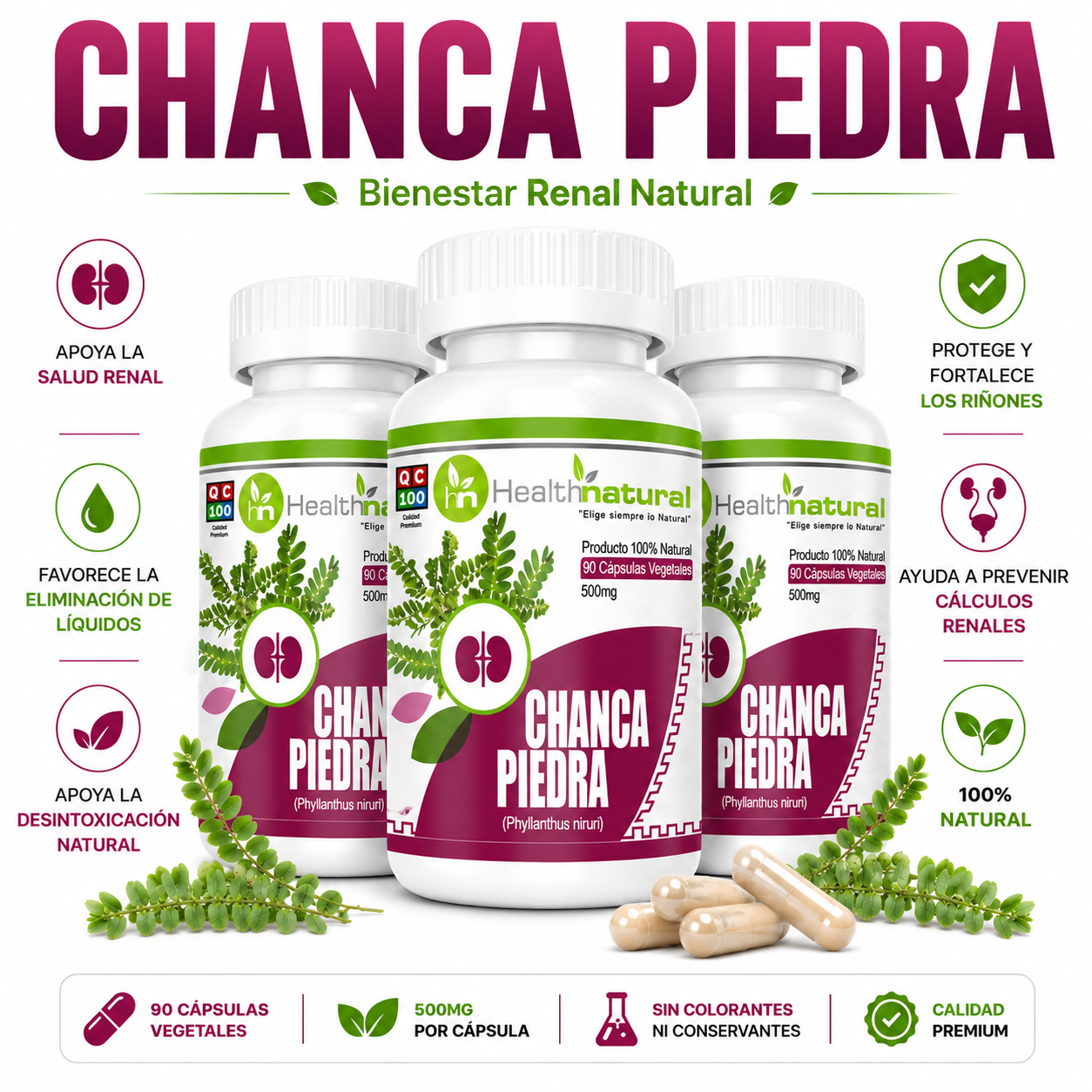 PACK 3 CHANCA PIEDRA HEALTHNATURAL 1500MG - 1