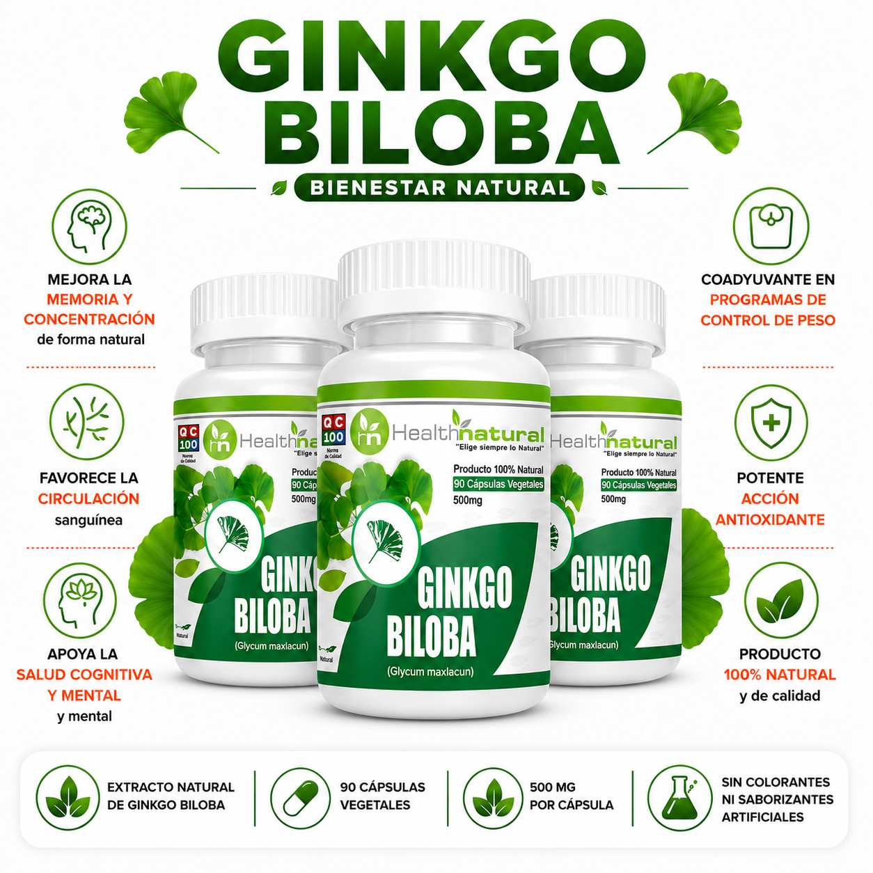 PACK 3 GINKGO BILOBA HEALTHNATURAL 1500MG - 1