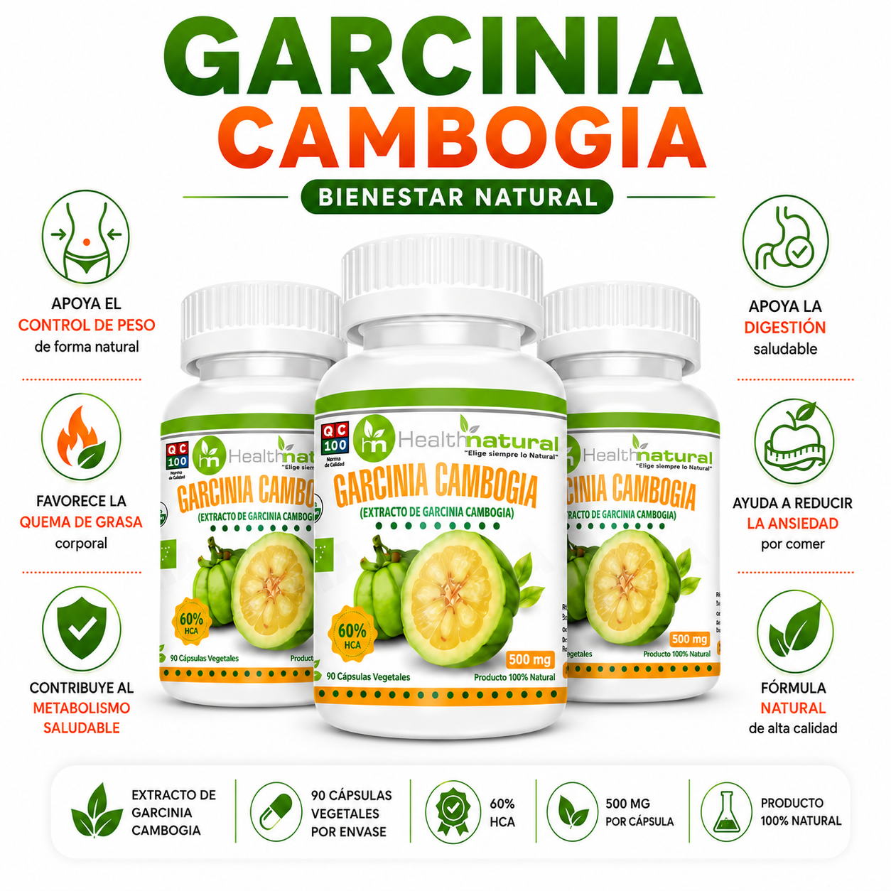 PACK 3 GARCINIA CAMBOGIA HEALTHNATURAL 1500MG - 1