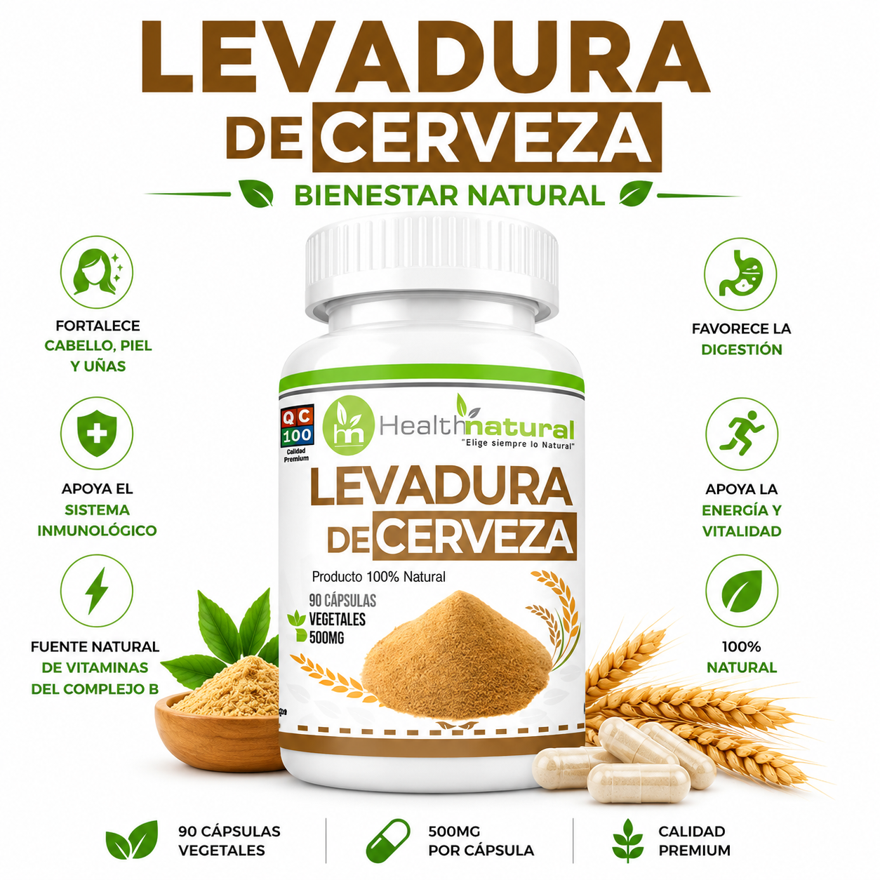 LEVADURA DE CERVEZA HEALTHNATURAL 500MG - 1