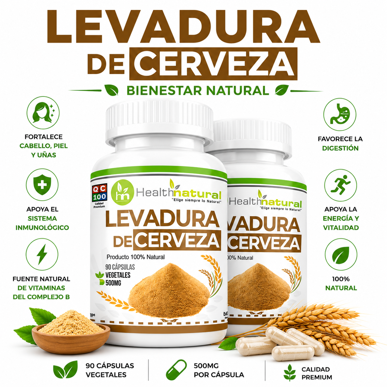 PACK 2 LEVADURA DE CERVEZA HEALTHNATURAL 1000MG - 1