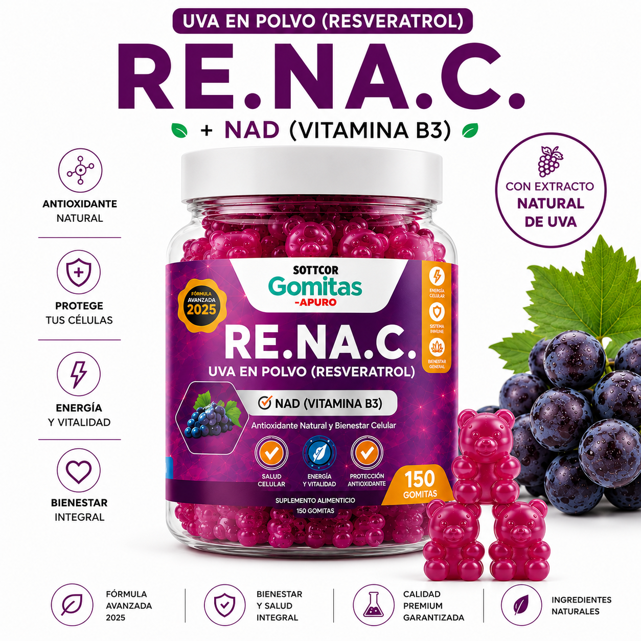 GOMITAS RESVERATROL PARA ADULTOS 150 GOMITAS SOTTCOR LABS - 1