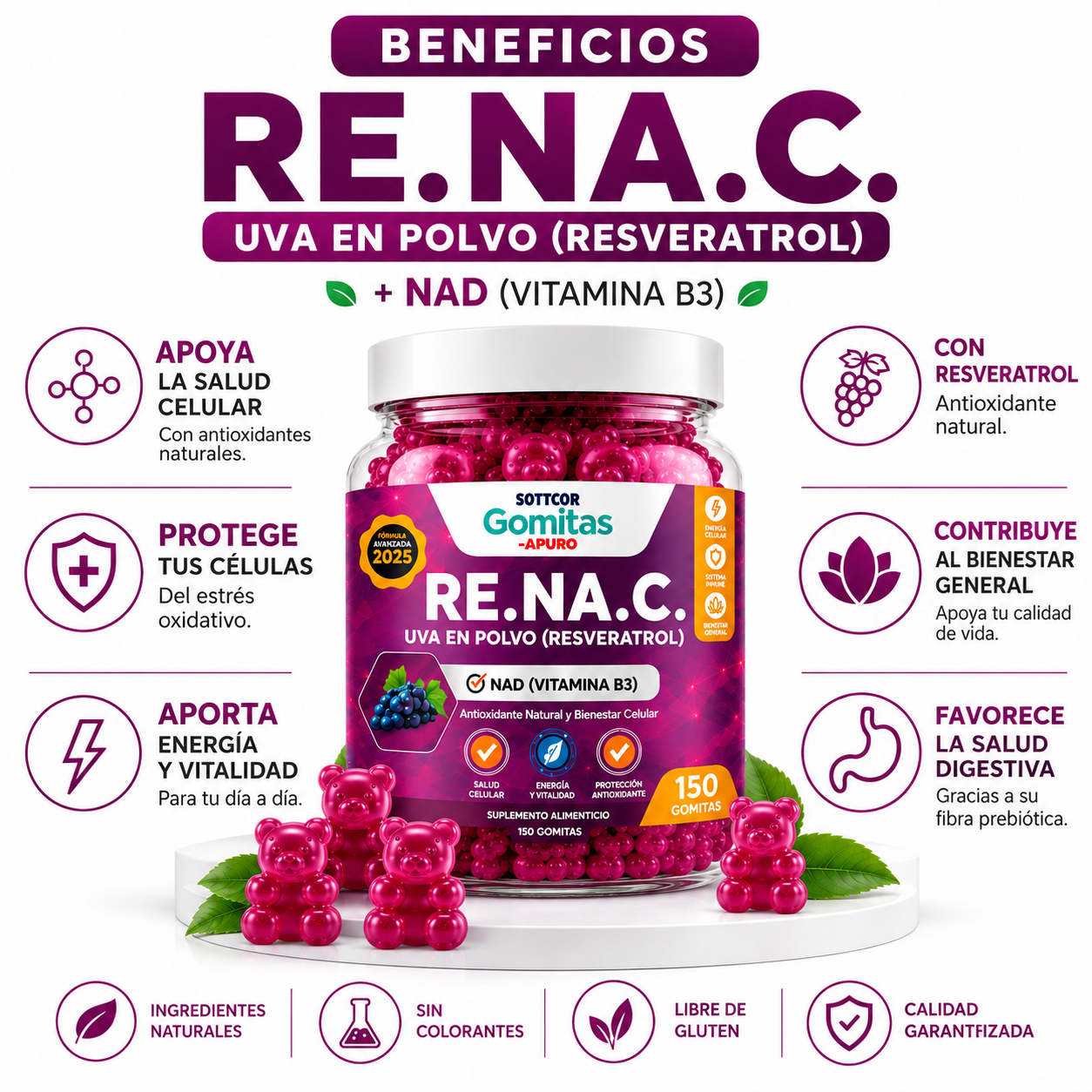 GOMITAS RESVERATROL PARA ADULTOS 150 GOMITAS SOTTCOR LABS - 3