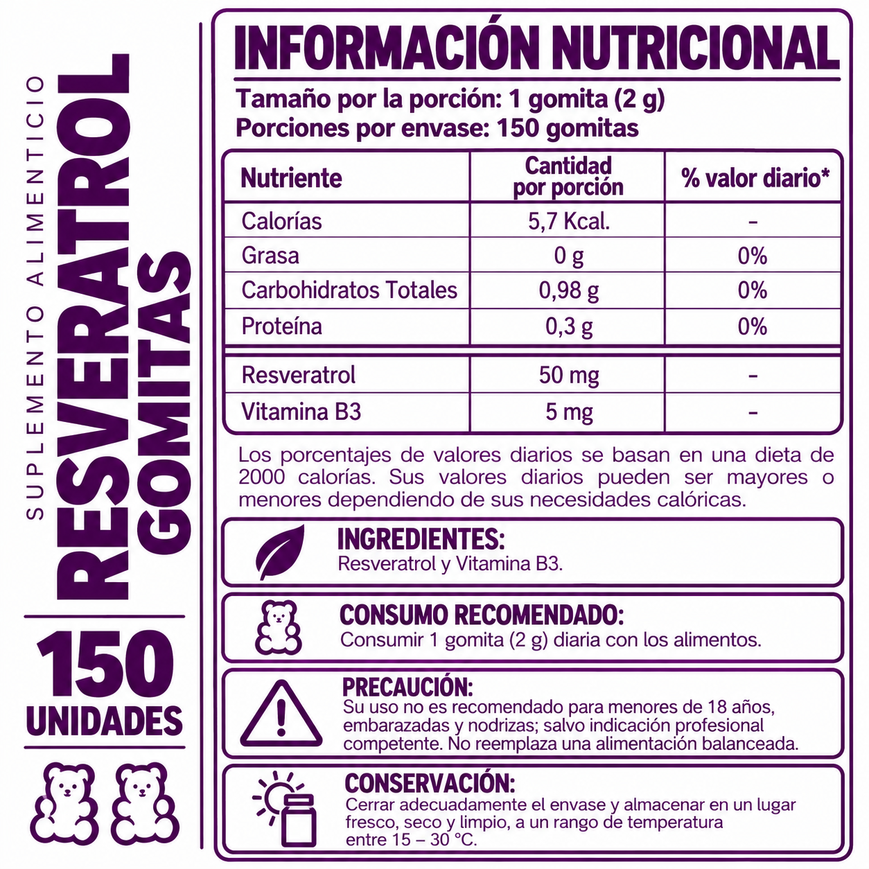 PACK 3 GOMITAS  RESVERATROL PARA ADULTOS 450 GOMITAS SOTTCOR LABS - 2