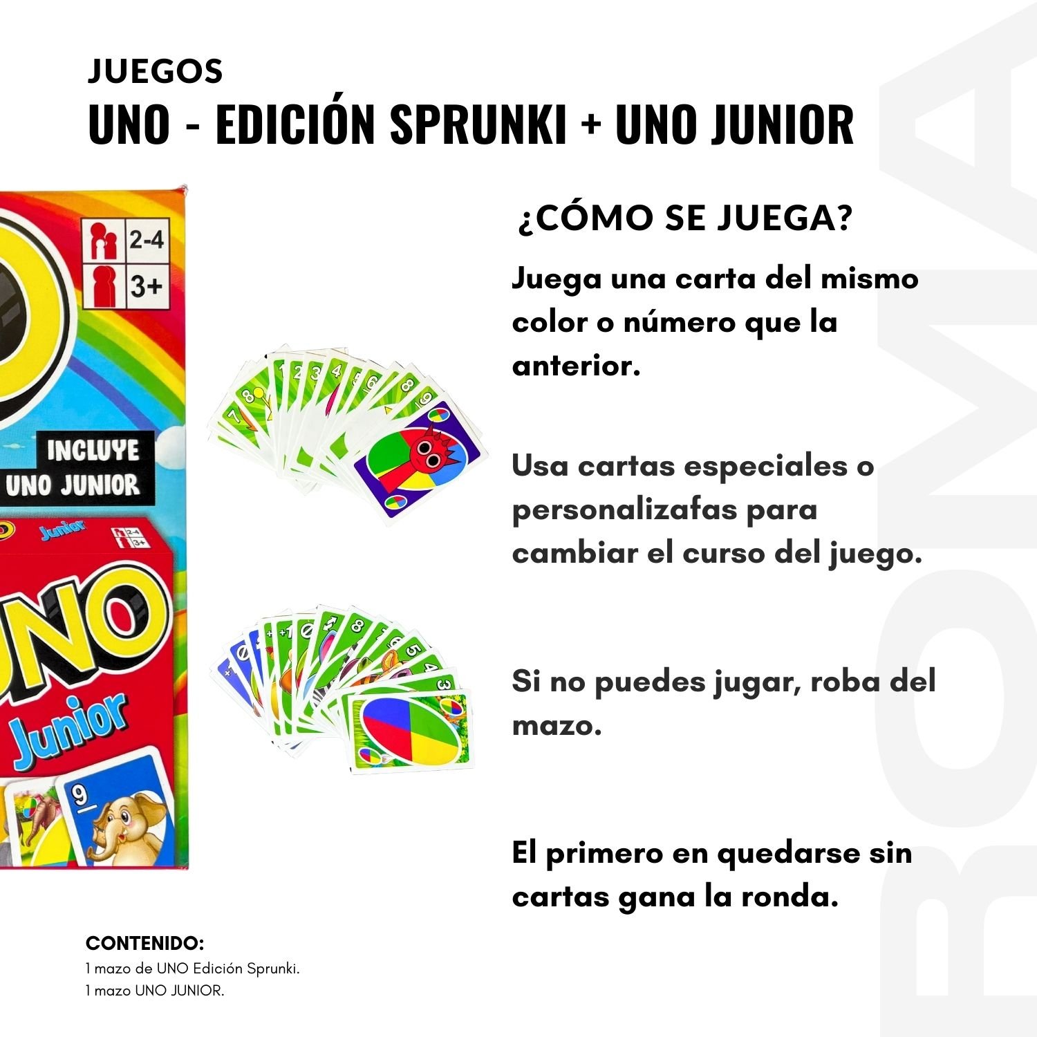 PACK 3 UNO – EDICIÓN SPRUNKI + UNO JUNIOR JUEGO DE CARTAS - 3