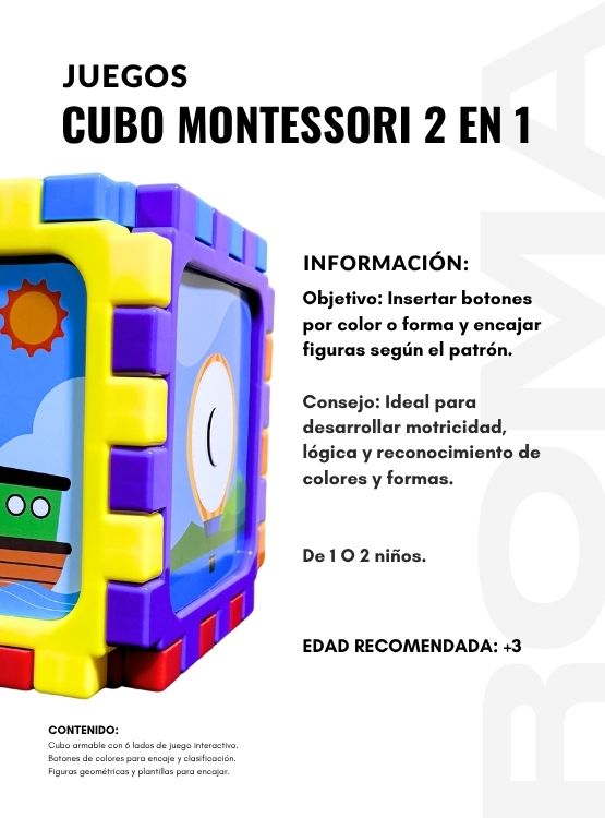 CUBO DIDÁCTICO MONTESSORI 2 EN 1 PARA NIÑOS - 2