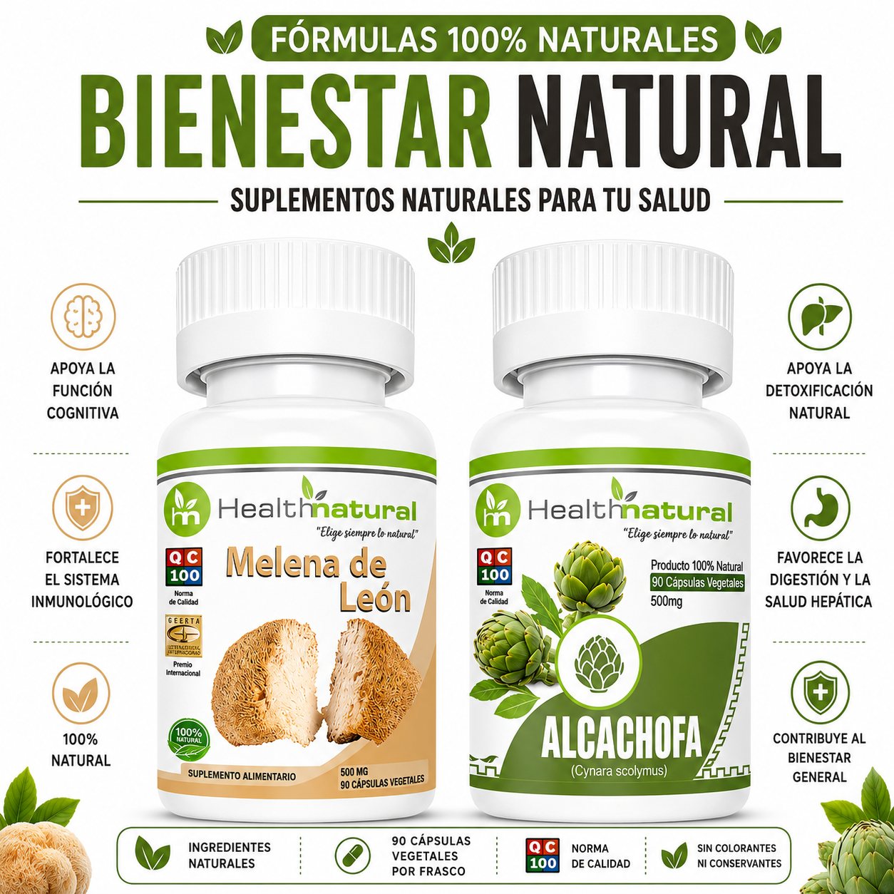 MELENA DE LEÓN HEALTHNATURAL 500MG + ALCACHOFA HEALTHNATURAL 500MG - 1