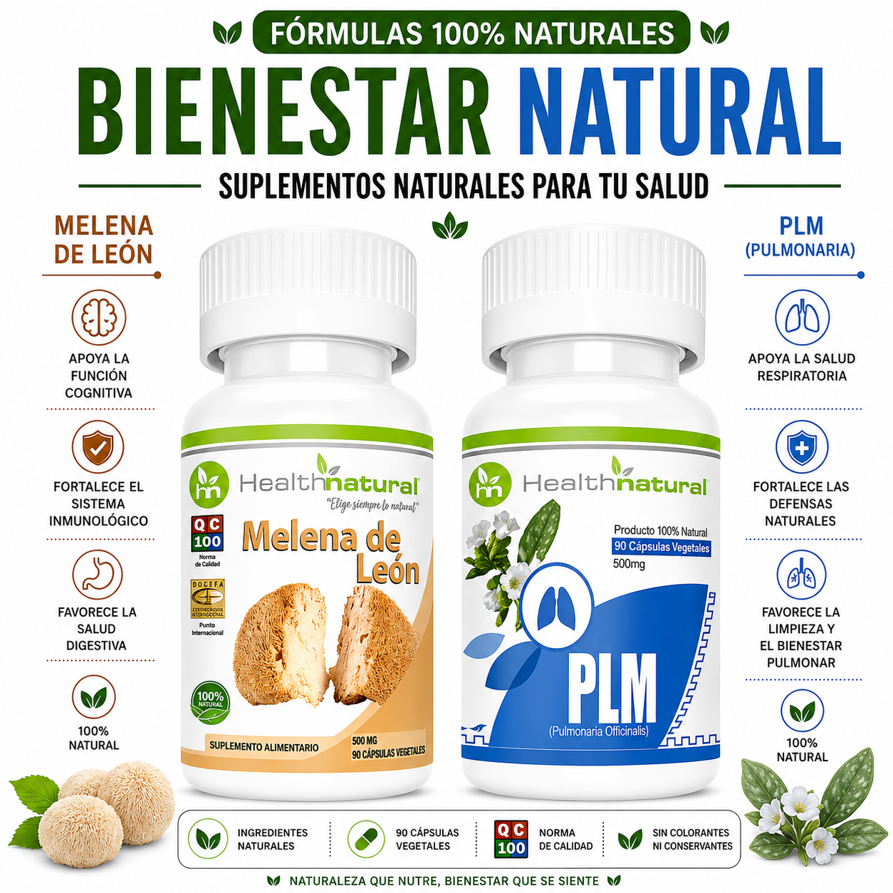 MELENA DE LEÓN HEALTHNATURAL + PLM(PULMONARIA) HEALTHNATURAL 500MG - 1