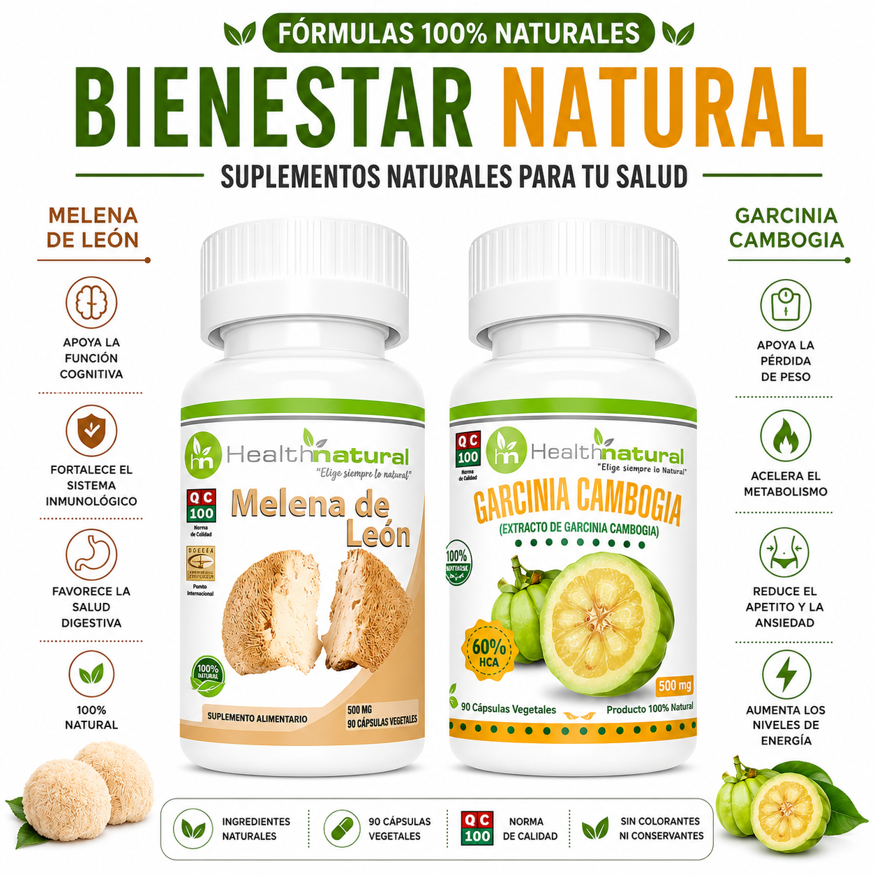 MELENA DE LEÓN HEALTHNATURAL + GARCINIA CAMBOGIA HEALTHNATURAL 500MG - 1