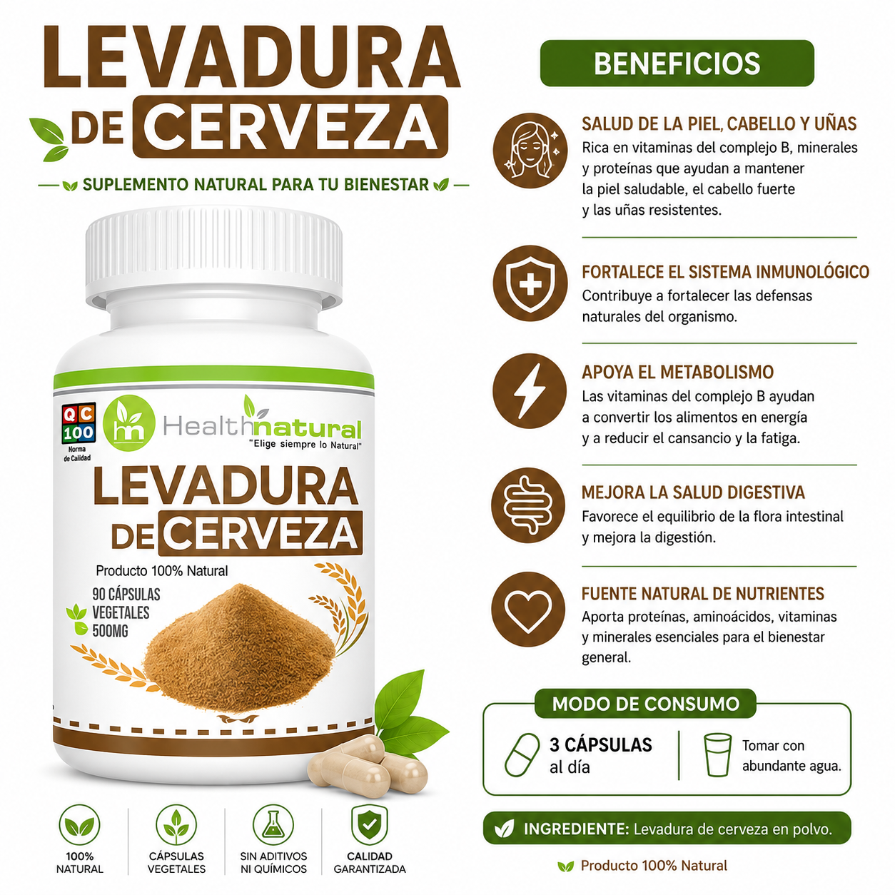 BISGLICINATO MAGNESIO HEALTHNATURAL + LEVADURA CERVEZA HEALTHNATURAL - 3